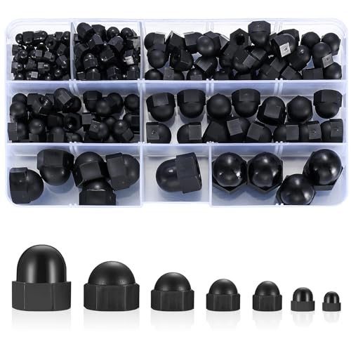 165 Stk Schwarz Hutmuttern hohe Form Set, M3/M4/M5/M6/M8/M10/M12 Sechskant Hutmuttern legierter Stahl, mit Aufbewahrungsbox von YITYDaMai
