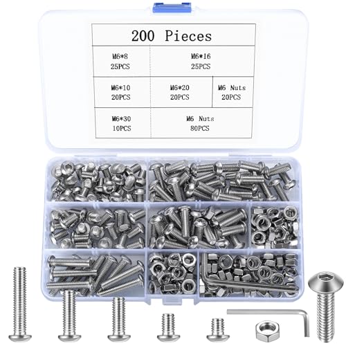 200 Stück M6 Schrauben Set, Linsenkopf Sechskantschrauben Muttern Set, Innensechskant Schrauben mit Muttern Set, Rundkopf Gewindeschrauben Set, Edelstahl Maschinenschrauben Sortiment Set von YITYDaMai