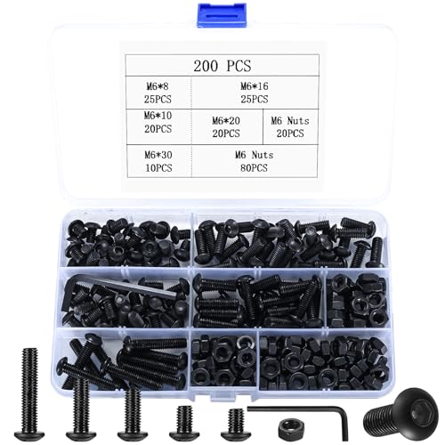 200 Stück M6 Schrauben Set, Linsenkopf Sechskantschrauben Muttern Set, Innensechskant Schrauben mit Muttern Set, Rundkopf Gewindeschrauben Set, legierter Stahl Maschinenschrauben Sortiment Set von YITYDaMai