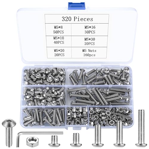 320 Stück M5 Schrauben Set, Linsenkopf Sechskantschrauben Muttern Set, Innensechskant Schrauben mit Muttern Set, Rundkopf Gewindeschrauben Set, Edelstahl Maschinenschrauben Sortiment Set von YITYDaMai