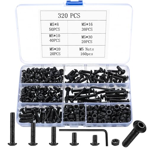320 Stück M5 Schrauben Set, Linsenkopf Sechskantschrauben Muttern Set, Innensechskant Schrauben mit Muttern Set, Rundkopf Gewindeschrauben Set, legierter Stahl Maschinenschrauben Sortiment Set von YITYDaMai