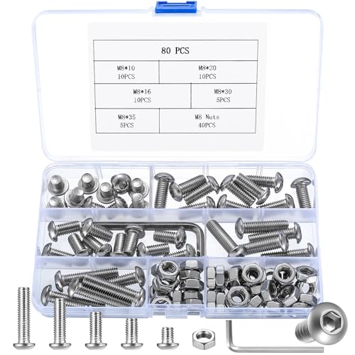 80 Stück m8 Schrauben Set, Linsenkopf Sechskantschrauben Muttern Set, Innensechskant Schrauben mit Muttern Set, Rundkopf Gewindeschrauben Set, Edelstahl Maschinenschrauben Sortiment Set von YITYDaMai