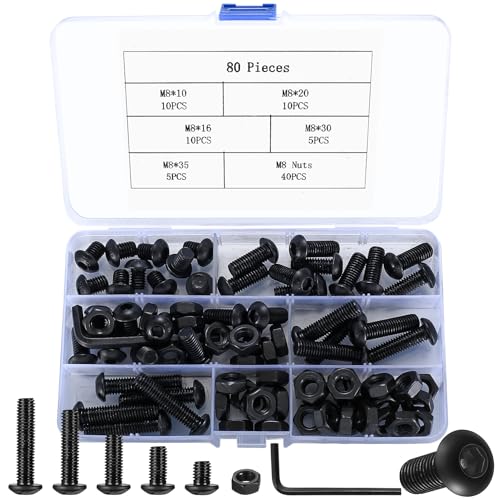 80 Stück m8 Schrauben Set, Linsenkopf Sechskantschrauben Muttern Set, Innensechskant Schrauben mit Muttern Set, Rundkopf Gewindeschrauben Set, legierter Stahl Maschinenschrauben Sortiment Set von YITYDaMai