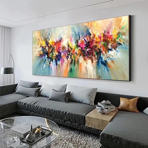 YIUEYI Extra großes abstraktes buntes Wolkengemälde auf Leinwand, Wandkunst, Poster, Drucke, Wandkunst, Bilder für Wohnzimmer, Zuhause, Wanddekoration, 31 x 63 Zoll - 80 x 160 cm, Holzrahmen von YIUEYI