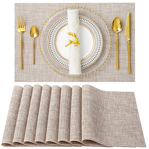 YIUHART Platzdeckchen 8er Set,Tischset 8er Set rutschfest Abwaschbar Platzsetwasch,PVC Hitzebeständig Platzdeckchen für Bar Küche Esszimmer Restaurant (Beige) von YIUHART
