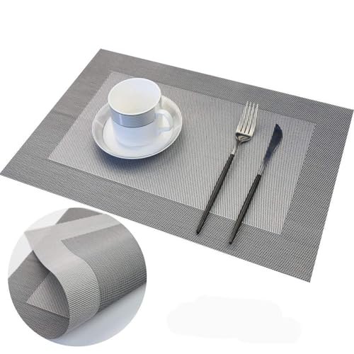 YIUHART Platzdeckchen 8er Set,Tischset 8er Set rutschfest Abwaschbar Platzsetwasch,PVC Hitzebeständig Platzdeckchen für Bar Küche Esszimmer Restaurant (Schwarz) von YIUHART