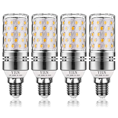 YIUN E14 LED Kerzenlampen, 12W LED Kerzenleuchter Glühlampen 100 Watt Äquivalent,Warmweiß 3000K LED Kronleuchter Lampen, Dekorative Kerzenständer E14, Nicht dimmbare, 4er Pack von YIUN
