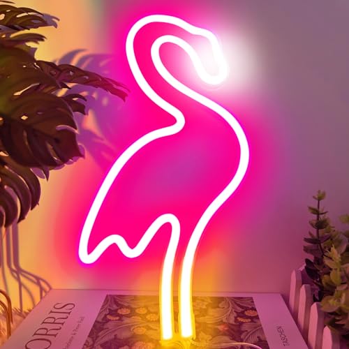 YIVIYAR Flamingo Lichter Flamingo Neon Zeichen Neon LED Zeichen Flamingo Neon Licht Zeichen Neon Licht 3*AA Batterie/USB Powered Flamingo Neon Lichter für Beroom Wand Neon LED Licht für Mädchen Home von YIVIYAR