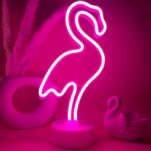 YIVIYAR Flamingo Neon Lichter Rosa Flamingo Neon Lampe Flamingo Lichter mit Basis Neon Licht Zeichen für Schlafzimmer Flamingo Neon Licht Zeichen Rosa Neon Nachtlicht Flamingo für Raum Bar Party von YIVIYAR