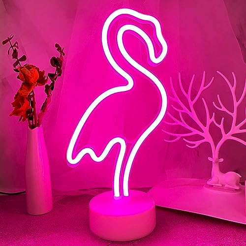 YIVIYAR Flamingo-Neonlichtschilder, Mädchen-Nachtlicht, Flamingo-Dekor, USB/Batterie, Rosa, Dekor, Flamingo-Neonlampe mit Halterung, Flamingo-Geschenke für Frauen von YIVIYAR