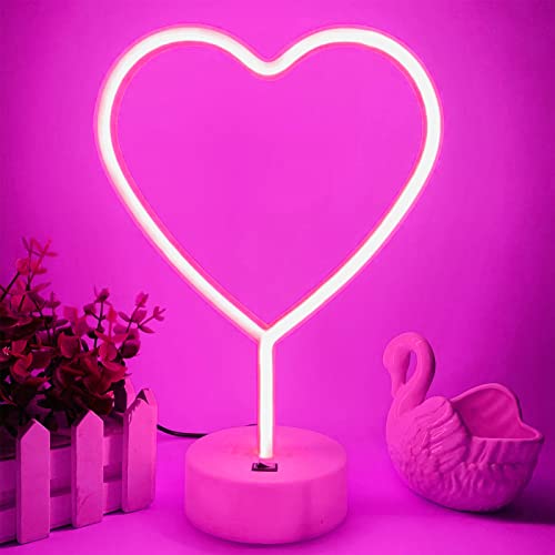 YIVIYAR Herz Rosa Neonschild LED Neonlicht Schilder mit Halter Basis USB/Batterie Neon Leuchtreklame Rosa Licht Zimmer Room Dekor für Valentinstag, Hochzeit, Neujahr, Jubiläum von YIVIYAR