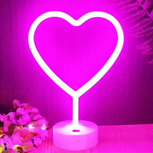 YIVIYAR Herz Rosa Neonschild LED Neonlicht Schilder mit Halter Basis, USB/Batterie Neon Leuchtreklame Licht Zimmer Room Dekor für Valentinstag, Hochzeit, Neujahr, Jubiläum, Party von YIVIYAR