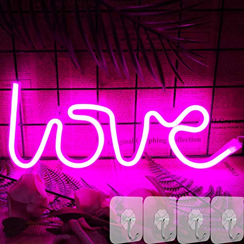 YIVIYAR LED LOVE Neonlicht für Schlafzimmer - LED Leuchtschilder Angetrieben von Batterie oder USB Rosa LOVE Dekor Licht Neon Licht Zimmer Room Dekor Party, Bar, Valentinstag (Love) von YIVIYAR