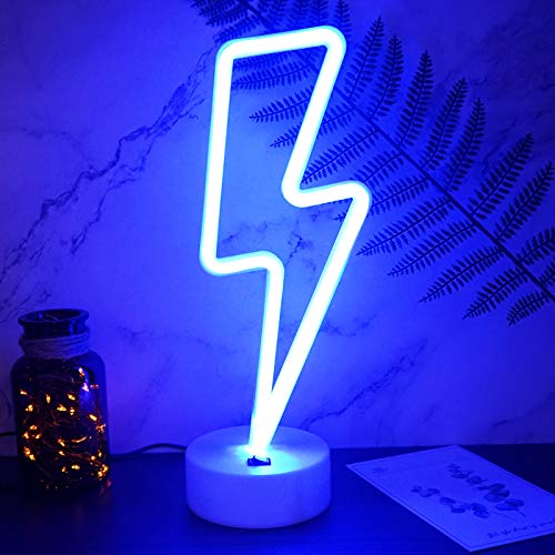 YIVIYAR Lightning Bolt Leuchtreklame USB/Batteriebetriebenes Blaues Neonlicht Coole Dinge Blaue Neonlichter für Schlafzimmerbeleuchtung Teenager Schlafzimmer Coole Gadgets Neonlichts von YIVIYAR
