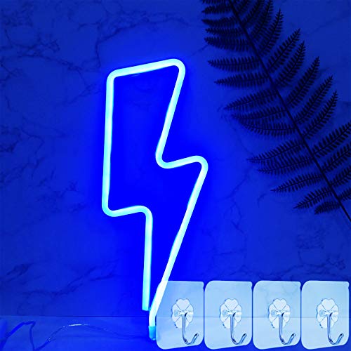 YIVIYAR Nachtlicht LED Blau Lightning Sign Leuchtreklamen Neonlicht Dekor Licht, Leuchtschrift Neon Wand Zimmer Deko für Geburtstagsfeier,Wohnzimmer,Gaming Zubehör,Party Gadgets Deko(Blue Lightning) von YIVIYAR