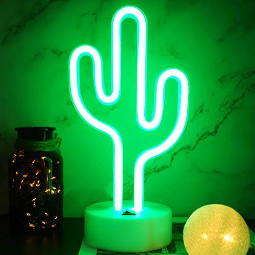 YIVIYAR Neonlicht Kaktus LED Cactus Neon Sign Kaktus Leuchtreklamen Dekor Batterie oder USB-Betrieb Nachtlichter mit Sockel Nachtlicht Kaktus Lampen Tischleuchten Deko(Cactus) von YIVIYAR