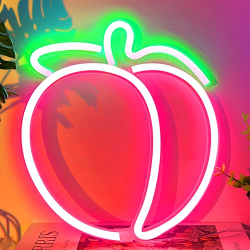 YIVIYAR Pfirsich Neon Zeichen Neon LED Zeichen Pfirsich Neon Licht Zeichen Neon Licht Pfirsich 3*AA Batterie/USB betriebene Pfirsich Neon Neon Leuchten für Beroom Wand Neon LED Licht für Mädchen Kind von YIVIYAR