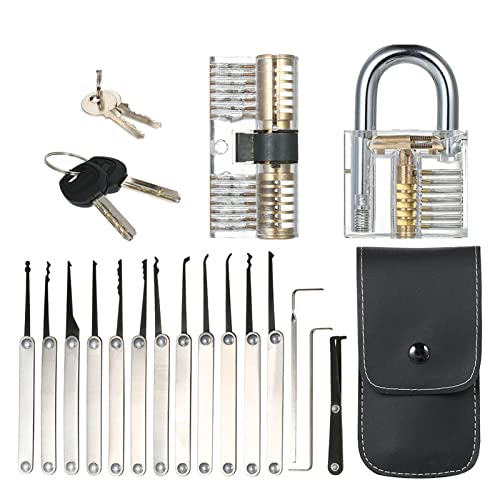 YIWENG 15pcs Lock Picking Set Kit Tool mit zwei transparenten Praxis Training Vorhängeschloss Schloss für Schlosser Anfänger und Profis von YIWENG