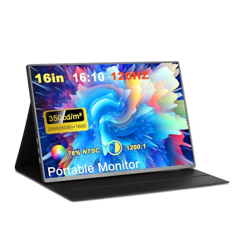 YIWENG Tragbarer Monitor 16-Zoll-2K-Monitor USB-C Ultradünner Gaming-Monitor Reisemonitor 120 Hz Bildwiederholfrequenz Tragbarer Monitor für Laptop Surface PC PS4/PS5 mit tragbarer Monitorhülle,Tragba von YIWENG