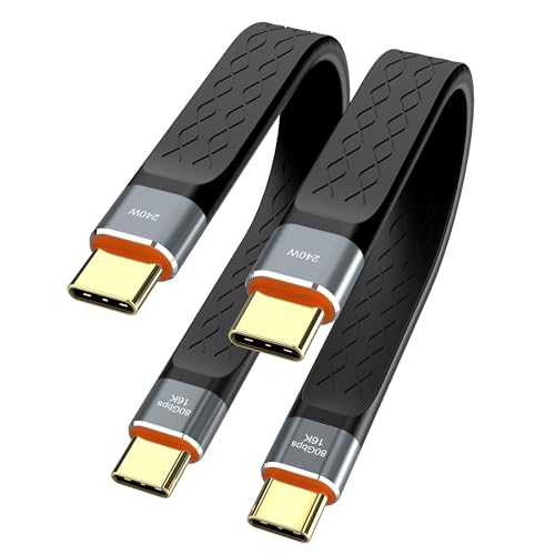 YIWENTEC 80Gbps Thunderbolt 5 Compatible Cable with up to 120Gbps Bandwidth Amplification and 240W Charging Power Compatible with Thunderbolt 4, USB 4 and USB-C 13.5cm (W0405-2PC) von YIWENTEC
