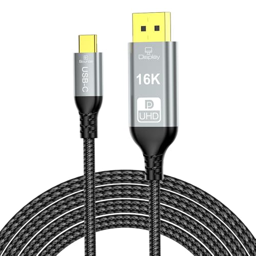 YIWENTEC USB C to DisplayPort 2.1 Cable, 16K 30Hz 8K 60Hz 4K 240Hz, Thunderbolt 4/3 to DP Cable 40Gbps, Compatible with MST/Clamshell Mode, Type C DP 2.1 Cable (2M) von YIWENTEC