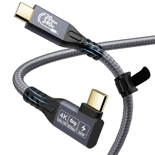 YIWENTEC USB C Cable to USB C 3.2 Male Gen2X2 Type C Charging Cable, 20Gbps Data Transfer, 240W 48V/5A Fast Charging Cable, 4K@60Hz Video Transfer (Angle, 2m) von YIWENTEC