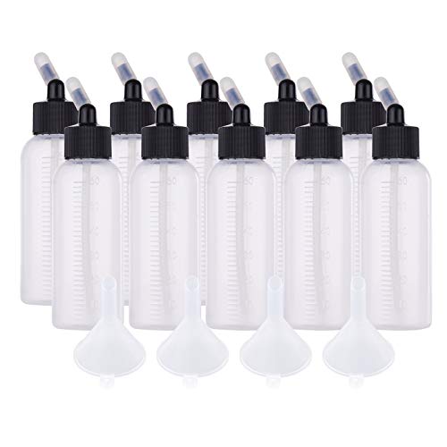 YIWEOG 10 Stück 65 ml Airbrush-Farbflaschengläser Dual Action Siphon Feed Air Brush Airbrush-Zubehör mit 4 Stück Trichterskalen-Gummikappen Kompatibel mit Iwata Badger Paasche Master Airbrush von YIWEOG