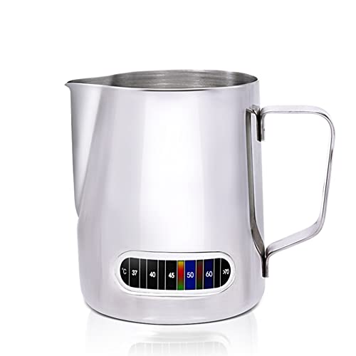 YIWEOG Milchaufschäumkännchen 12/20 Unzen Milchaufschäumer mit Temperaturanzeige Edelstahl-Milchaufschäumer Krug Kannenbecher für Latte Art Barista von YIWEOG