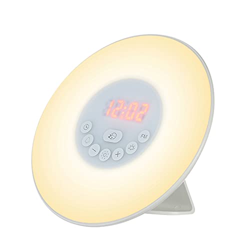 YIWEOG Timer Aufwachen Licht Wecker Sonnenaufgang/Sonnenuntergang Simulation Digitaluhr mit UKW-Radio 7 Farben Licht Natur Sounds Snooze Funktion von YIWEOG