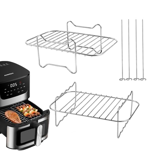 YIWONFU 2 Stück Airfryer Zubehoer Gitter Rostfreier Airfryer Zubehör für AF300EU AF400EU, Edelstahl Grillrost und Dämpfen Rack mit 4 Spießen für Fleischbällchen, Huhn, Fisch, Speck, Pommes frites von YIWONFU