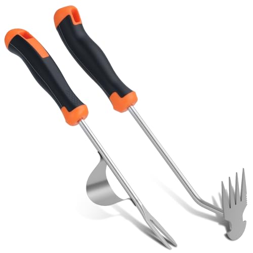 YIWONFU 2 Stück Unkrautstecher Edelstahl(2 Stile), Unkraut Entferner Gerät Gartenwerkzeug Unkraut Entferner Gerät mit Stiel Gummigriff von YIWONFU