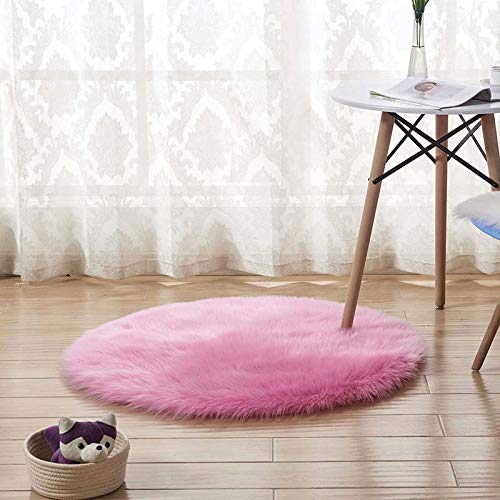 YIWOYI Runder, weicher Kunstfell-Teppich, zotteliger seidiger Plüschteppich, weißer Kunstfell-Teppich, Bettvorleger, Wohnzimmer, groß (Hot Pink, 50 cm) von YIWOYI