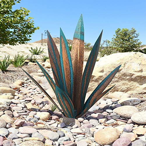 YIWOYI Tequila Antike Skulptur, 9 Stück Metall Agave Pflanze Garten Hof Kunst Dekoration Statue Garten Dekor Figuren Metall Agave Pflanzen (blau, 65 cm) von YIWOYI