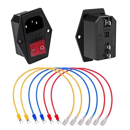 YIXIS 2 Stücke 10A 250V Netzbuchse Eingangsmodul, Wippenschalter 10A Leistung Fusible Schalter 3 Pin IEC320 C14,3-in-1 Einlassmodulstecker mit 10A Sicherungs und 6 Stücke 18 AWG Verkabelung von YIXISI