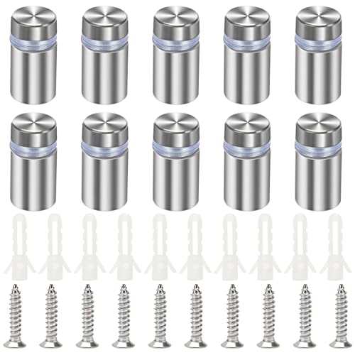 YIXISI 10 Stücke 12×20 mm Edelstahl Werbeschraube, Werbung Schraube Glas Abstandshalter, Glasabstandsbolzen, Wand Glas Standoff Halter, mit Schrauben, für Schilder Displays, Silber von YIXISI