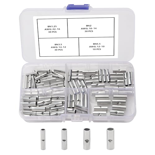 YIXISI 100 Stücke 4 Typen Nicht isolierte Butt Connectors kit, Zylindrischen Stoßverbinder, Kabel Ferrule Kabel Crimp Terminal, für Elektrische Spleiße DIY von YIXISI