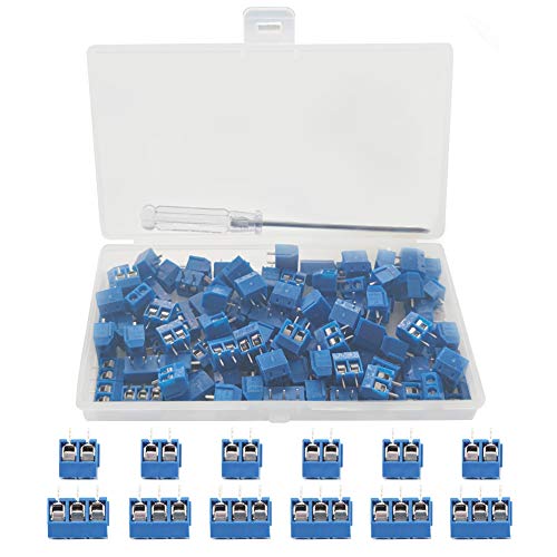 YIXISI 100 Stücke 5mm 2-Pin / 3-Pin PCB Mount Screw Terminal Block, Schraubklemme Steckverbinder, für Arduino (2-Pin 80 Stück, 3-Pin 20 Stück) von YIXISI