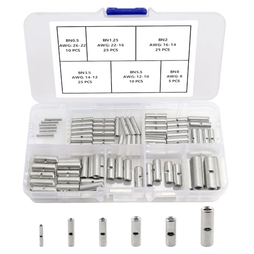 YIXISI 100 Stücke 6 Typen Nicht isolierte Butt Connectors kit, Kabel Ferrule Kabel Crimp Terminal, Zylindrischen Stoßverbinder, für Elektrische Spleiße DIY von YIXISI