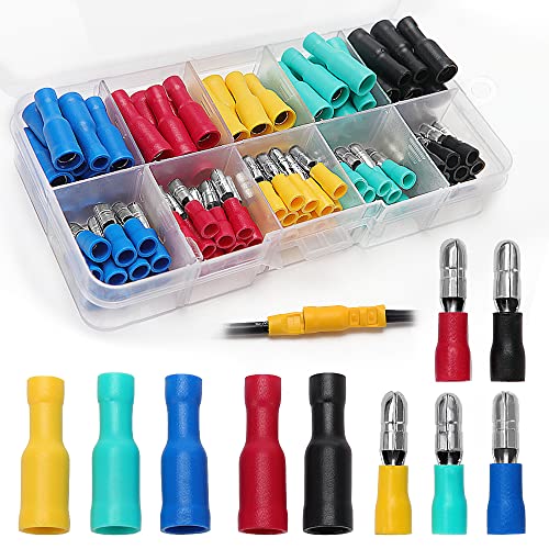 YIXISI 100 Stücke Kabelschuhe, Bullet Butt Connectors, Männlich und Weiblich Isolierte Quetschverbinder, Bullet Butt Wire Crimpverbinder Terminals Sortiment Kit (16-14 AWG) von YIXISI