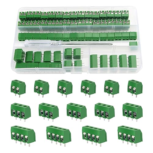 YIXISI 100 Stücke PCB Mount Screw Terminal Block, 5mm 2 Pin / 3 Pin / 4 Pin Schraubklemme Steckverbinder, für Arduino DIY Project (85 x 2 Pin, 10 x 3 Pin, 5 x 4 Pin, Grün) von YIXISI