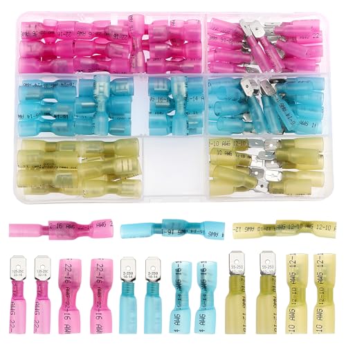 YIXISI 100 Stücke Schrumpf Draht Stecker Set, Schrumpfschlauch Steckverbinder, Elektrische Crimpverbinder, Kabelschuhe Flachsteckhülsen Sortiment, 22-10 AWG YIXISI 100 Stücke Schrumpf Draht Stecker Set, Schrumpfschlauch Steckverbinder, Elektrische Crimpverbinder, Kabelschuhe Flachsteckhülsen Sortiment, 22-10 AWG von YIXISI
