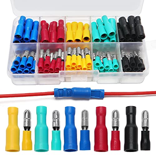 YIXISI 110 Stücke Kabelschuhe, Bullet Butt Connectors, Männlich und Weiblich Isolierte Quetschverbinder, Bullet Butt Wire Crimpverbinder Terminals Sortiment Kit (22-16 AWG) von YIXISI