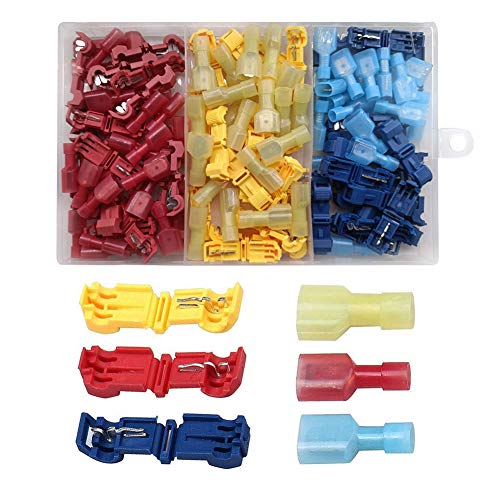 YIXISI 120 Stück (60 Paare) T Abzweigverbinder Schnellverbinder Kit, T-tap Elektrische Steckverbinder Sortiment Schnelltrennklemmen Kit, T-Abzweigverbinder und Nylon Vollisolierter Flachstecker Set von YIXISI