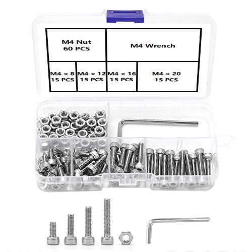 YIXISI 121 Stück M4 Edelstahl Sechskantschrauben Sortiment Kit, Sechskantkopf schrauben Schrauben, Schrauben Set mit 1 Stück Sechskantschlüssel von YIXISI