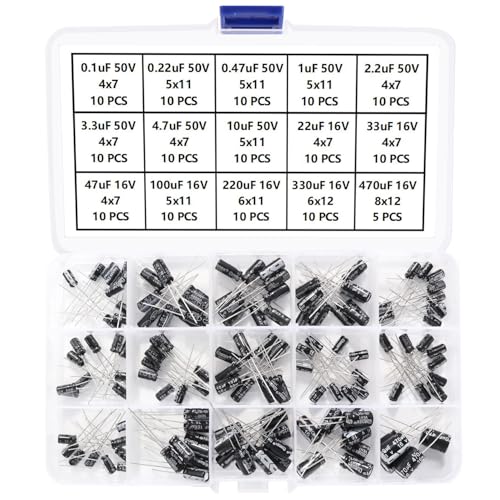 YIXISI 145 Stücke 15 Werte Bereich 0.1uF bis 470uF 16V 50V Elektrolytkondensator Sortiment Kit, Aluminium Elektrolytkondensator, Elkos Kondensator für TV, LCD-Monitor, Radio, Stereo YIXISI 145 Stücke 15 Werte Bereich 0.1uF bis 470uF 16V 50V Elektrolytkondensator Sortiment Kit, Aluminium Elektrolytkondensator, Elkos Kondensator für TV, LCD-Monitor, Radio, Stereo von YIXISI