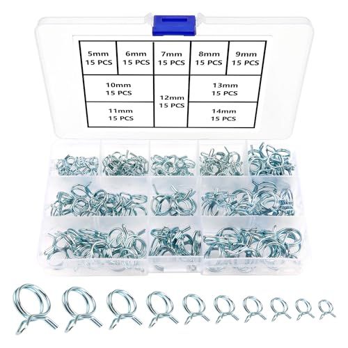 YIXISI 150 Stücke 5-14mm Schlauchschellen Set, Federclip Schlauchschelle, Kraftstoffleitung Klemme, Kraftstoffleitung Befestigung Schellen, für Auto Motorrad Roller ATV (10 Größen) von YIXISI