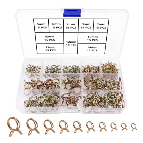 YIXISI 150 Stücke 5-14mm Schlauchschellen Set, Federclip Schlauchschelle, Kraftstoffleitung Klemme, Kraftstoffleitung klemme Schlauch Clips, für Auto Motorrad Roller ATV (10 Größen) von YIXISI