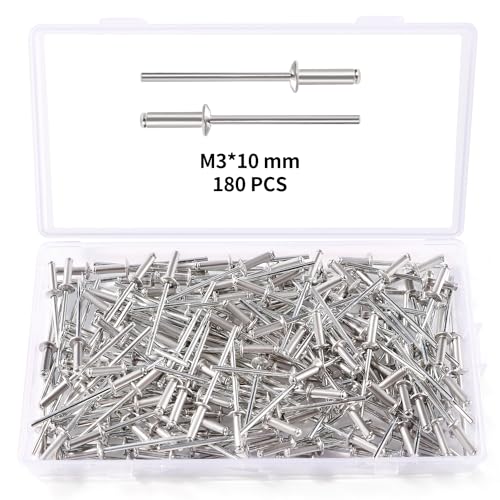 YIXISI 180 Stücke M3x10 mm Aluminium Blindnieten, Große Flansch Blindnieten, Dome Blind Nieten, für Metall Holz Aufbewahrungsbox Möbel Kunststoff von YIXISI