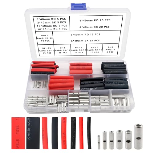 YIXISI 190 Stücke 6 Typen Nicht isolierte Butt Connectors kit, Kabel Ferrule Kabel Crimp Terminal, Zylindrischen Stoßverbinder, mit Schrumpfschlauch von YIXISI