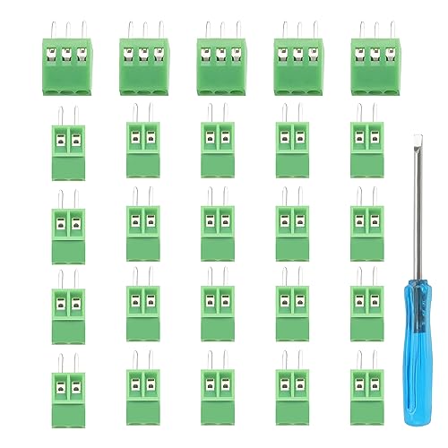 YIXISI 25 Stücke PCB Mount Screw Terminal Block, 2.54mm 2 Pin / 3 Pin Schraubklemme Steckverbinder, für Arduino DIY Project (20 x 2 Pin, 5 x 3 Pin, Grün) von YIXISI